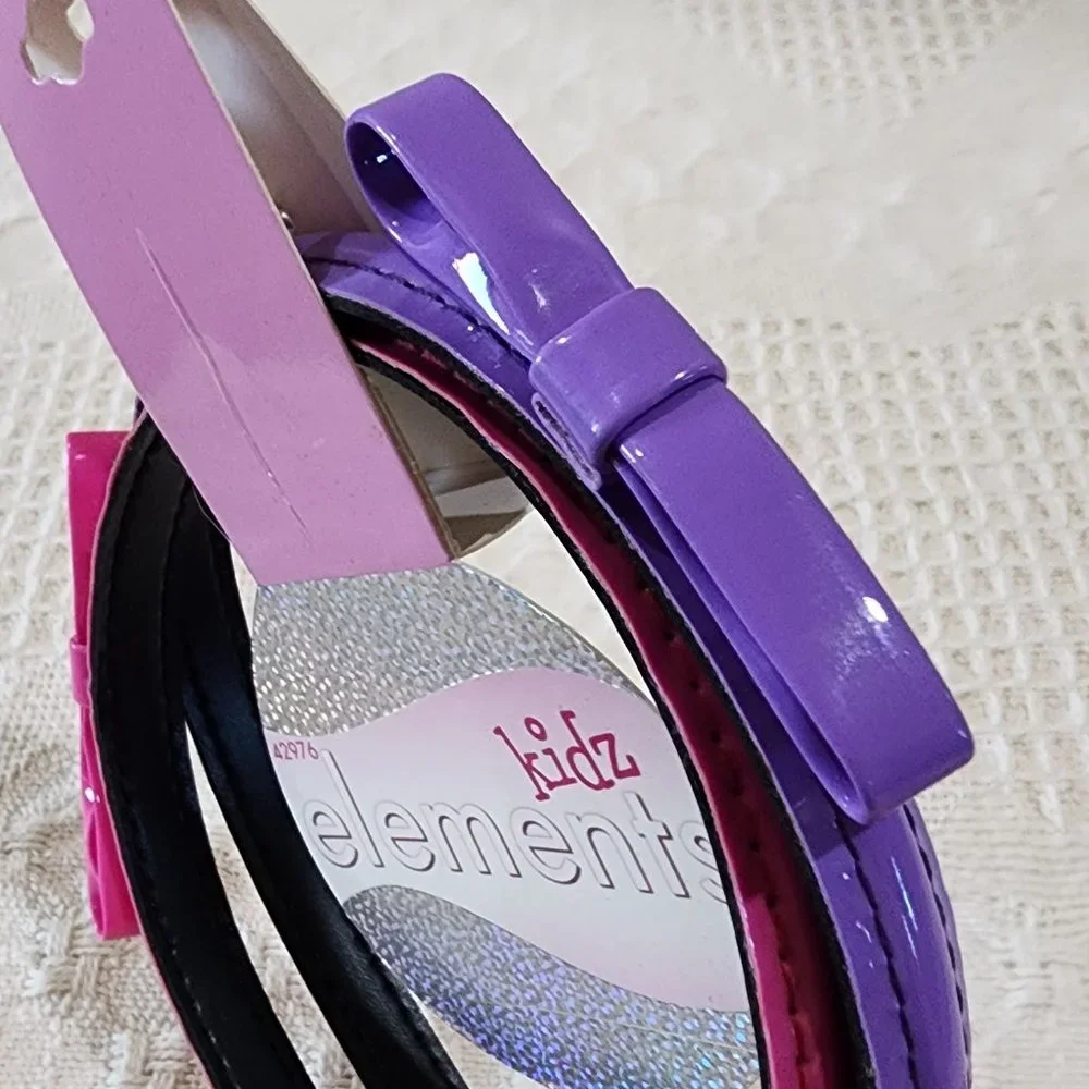 Elements Kidz Girl Kid Shiny Barbiecore Pink Purple Pair of Headbands Bows